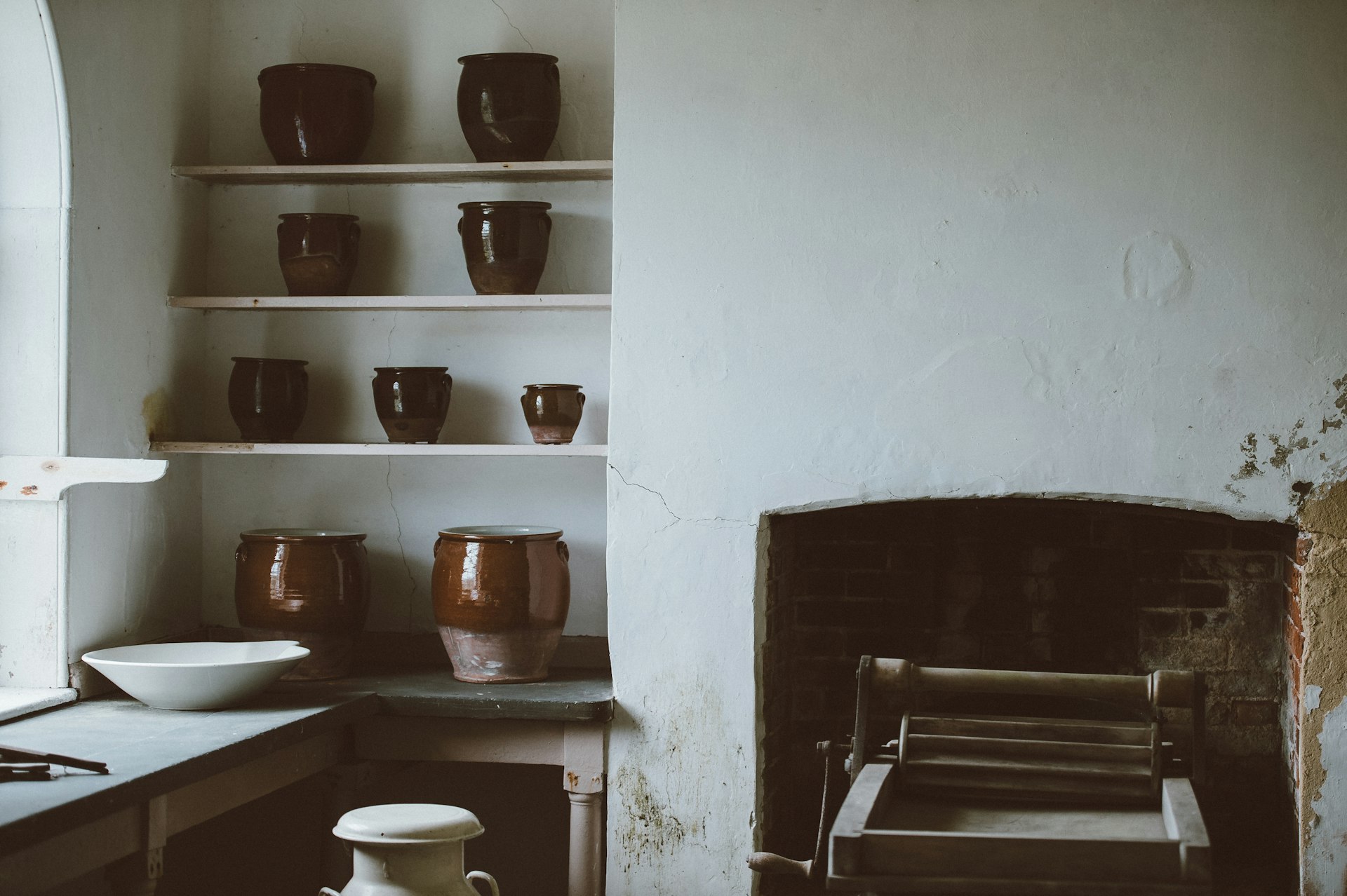 Pottery on shelves